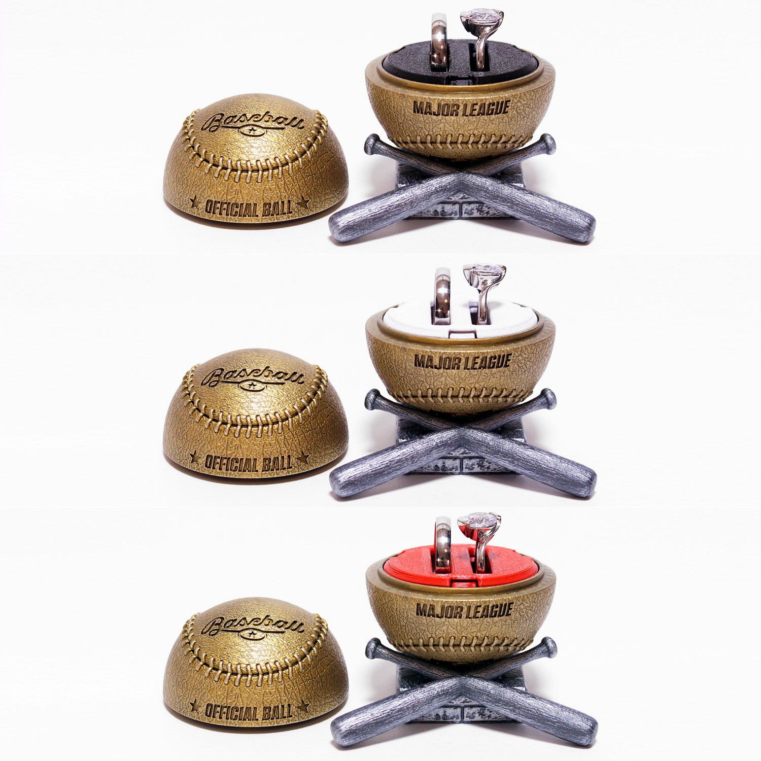 Baseball Ring Box Double Regular insert in black, white, and red