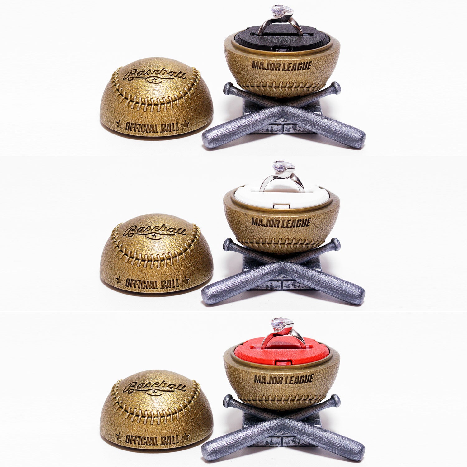 Baseball Ring Box Regular insert in black, white, and red