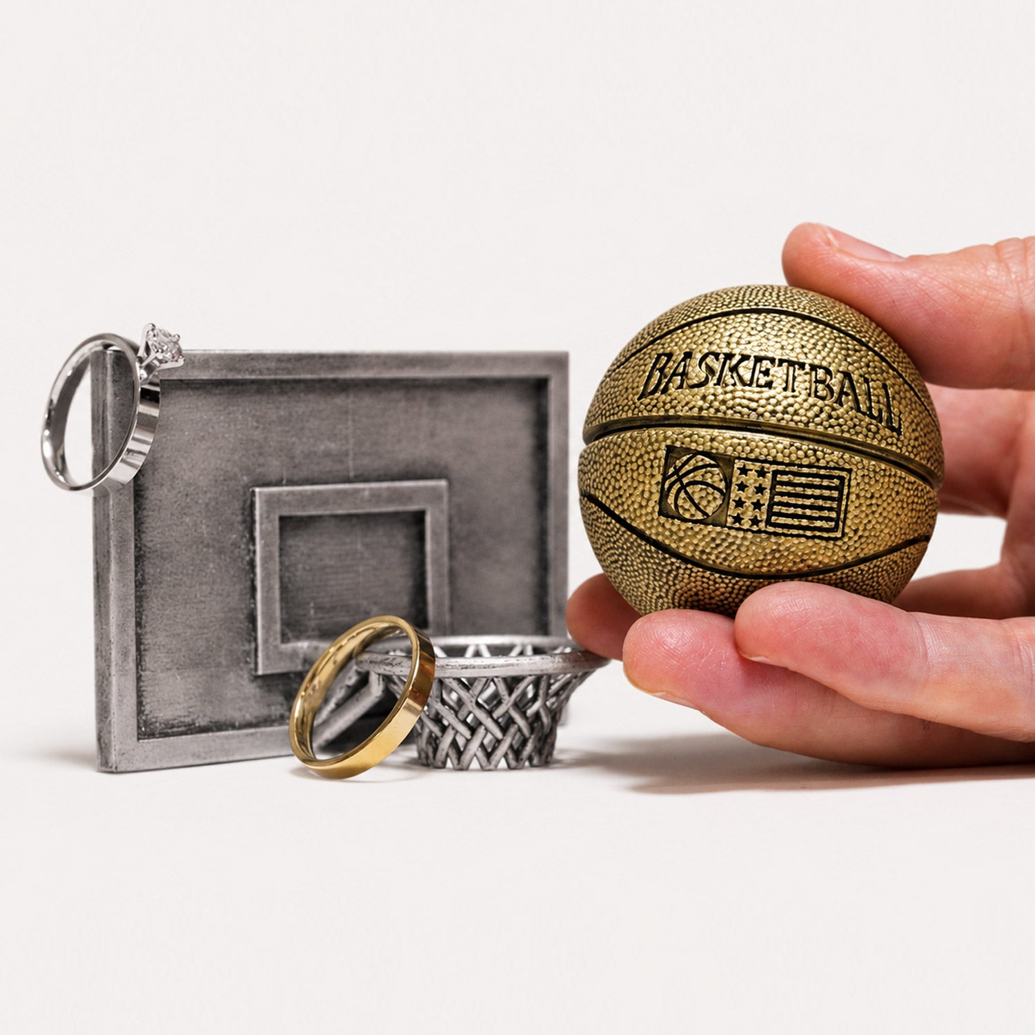 all-groups Front view of Basket Ball Ring Box showing detailed design in hand