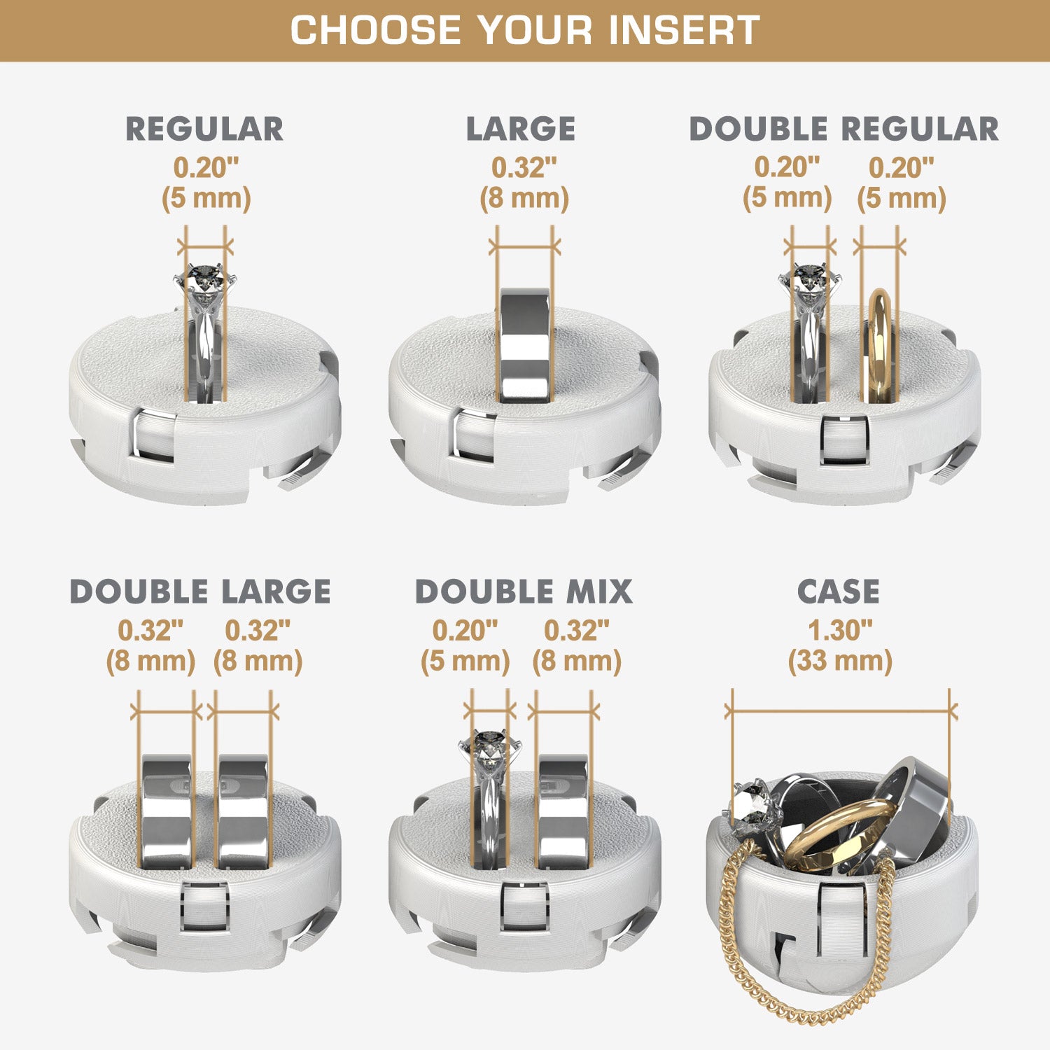 all-groups Ring Box all six inserts models and sizes available