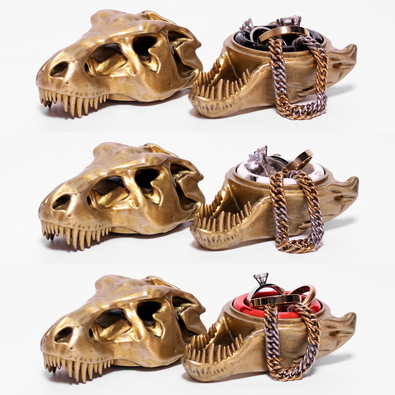 T-Rex Ring Box Jewel Case insert in black, white, and red