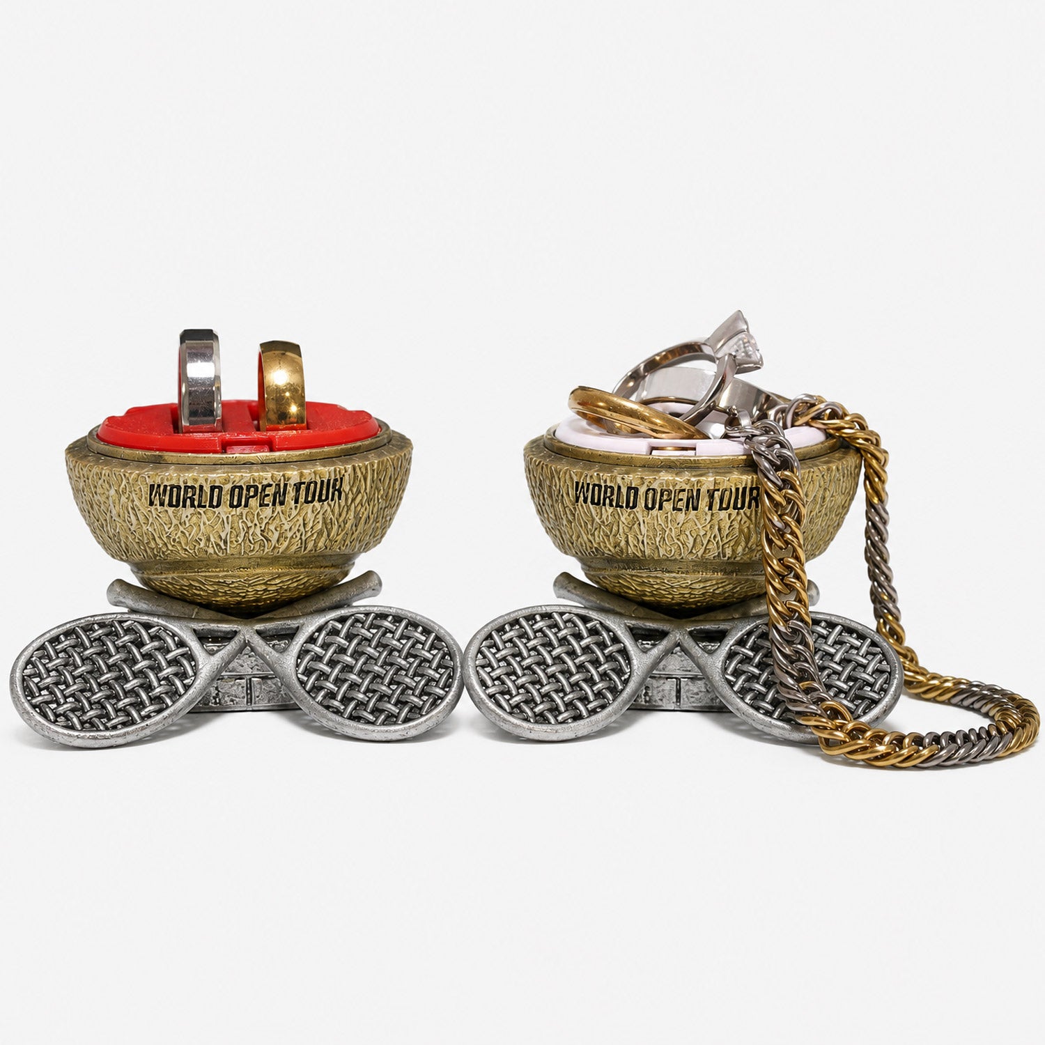 all-groups Tennis Ball Ring Box with rings in Double and Case insert