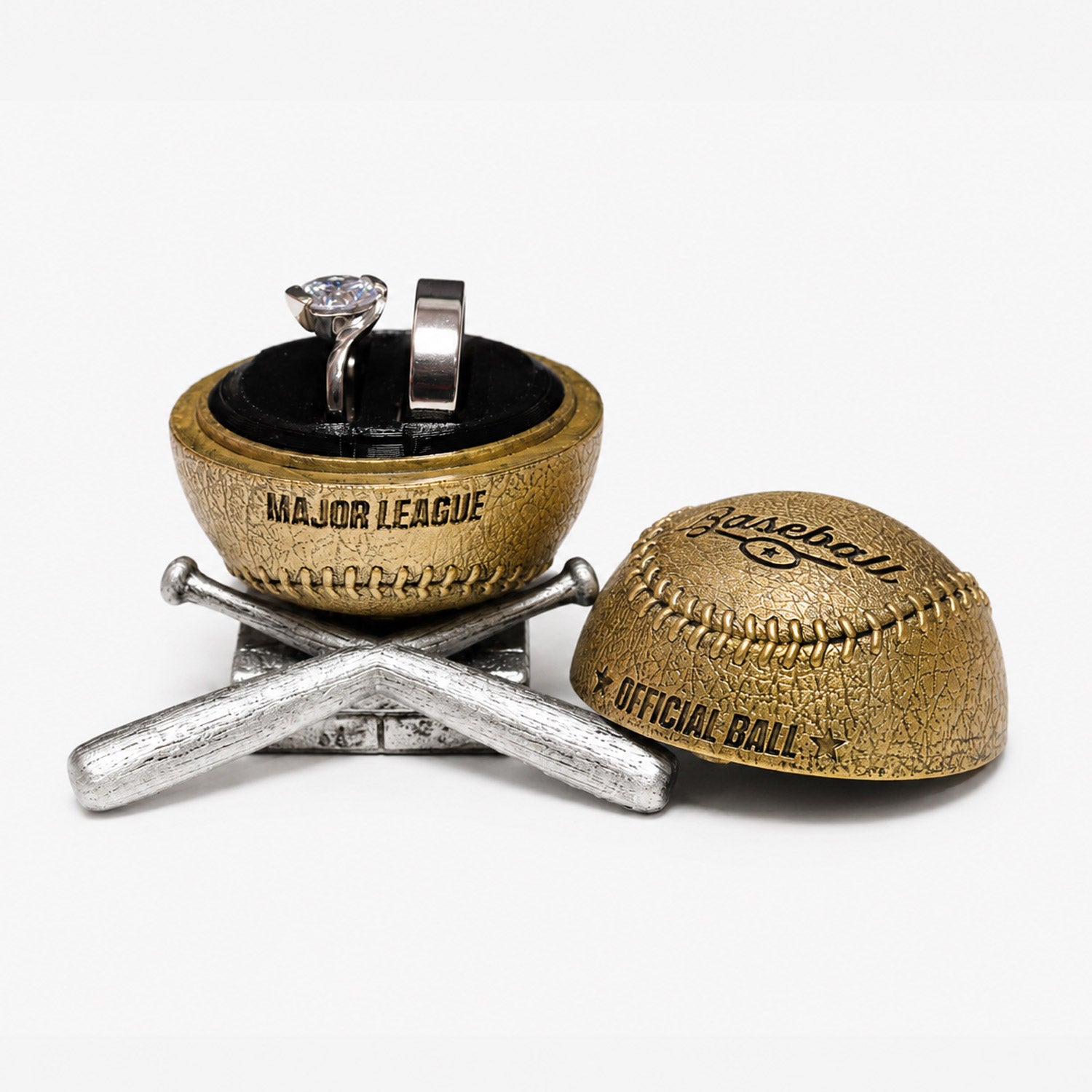 all-groups Baseball Ring Box open with a double mix black insert