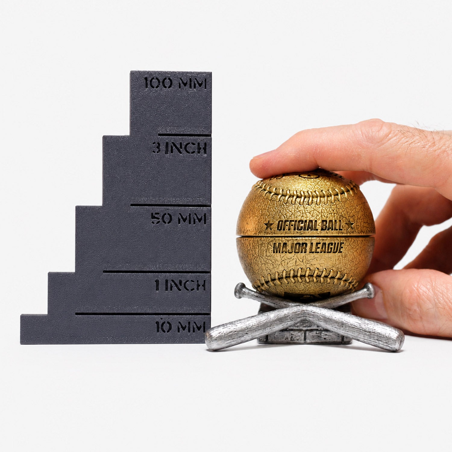 all-groups Size comparison of Baseball Ring Box next to ruler