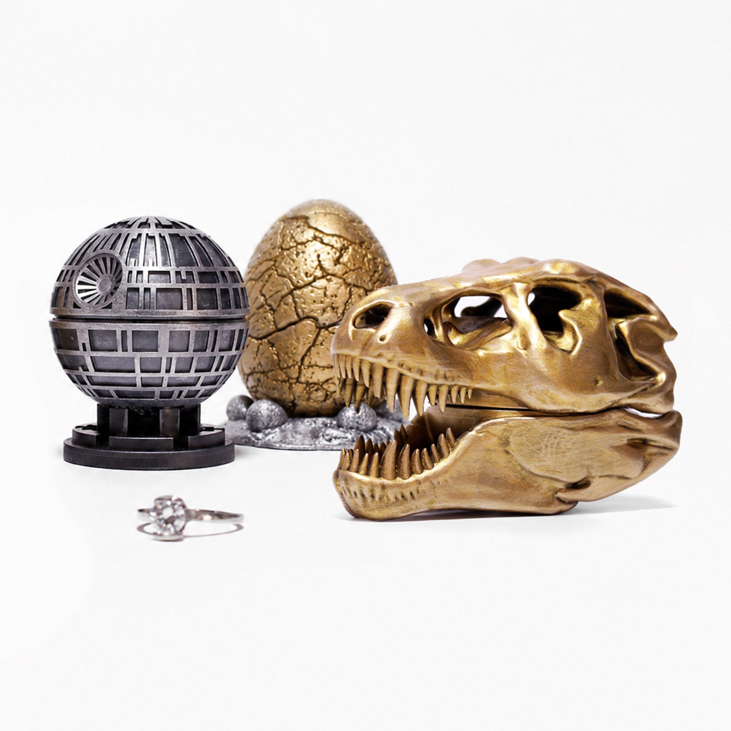 Death Star Dino Egg T-Rex Skull Ring Box Geek Fantasy Collection