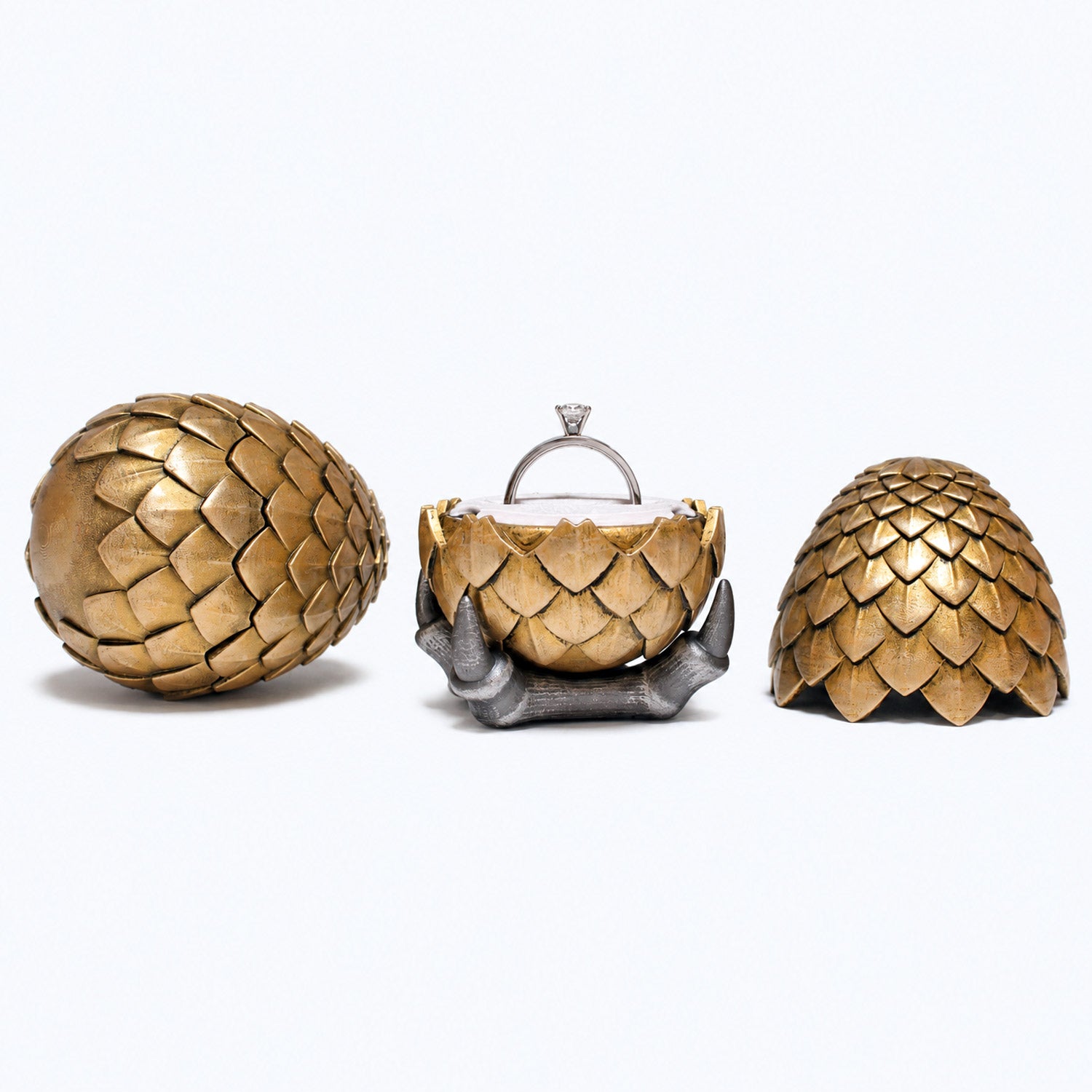 all-groups Dragon Egg Ring Box open with engagement ring inside
